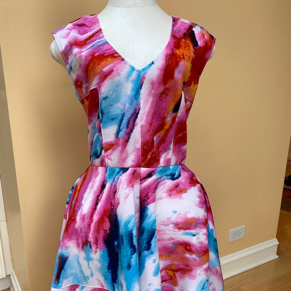 Multi Color Patched Fit & Flare Sleeveless Dress